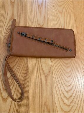 Free People Cognac Leather Zip-Around Wristlet